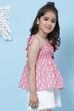 Off White Pink Cotton Smocking Printed Top image number 3
