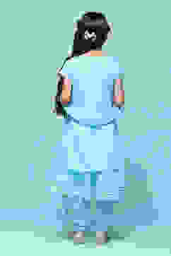 Powder Blue Polyester Straight Printed Suit Set image number 4