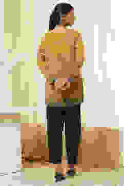 Mustard Yellow Printed Straight Short Kurta image number 3