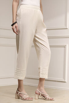 Off-White Cotton Blend Solid Pants image number 3