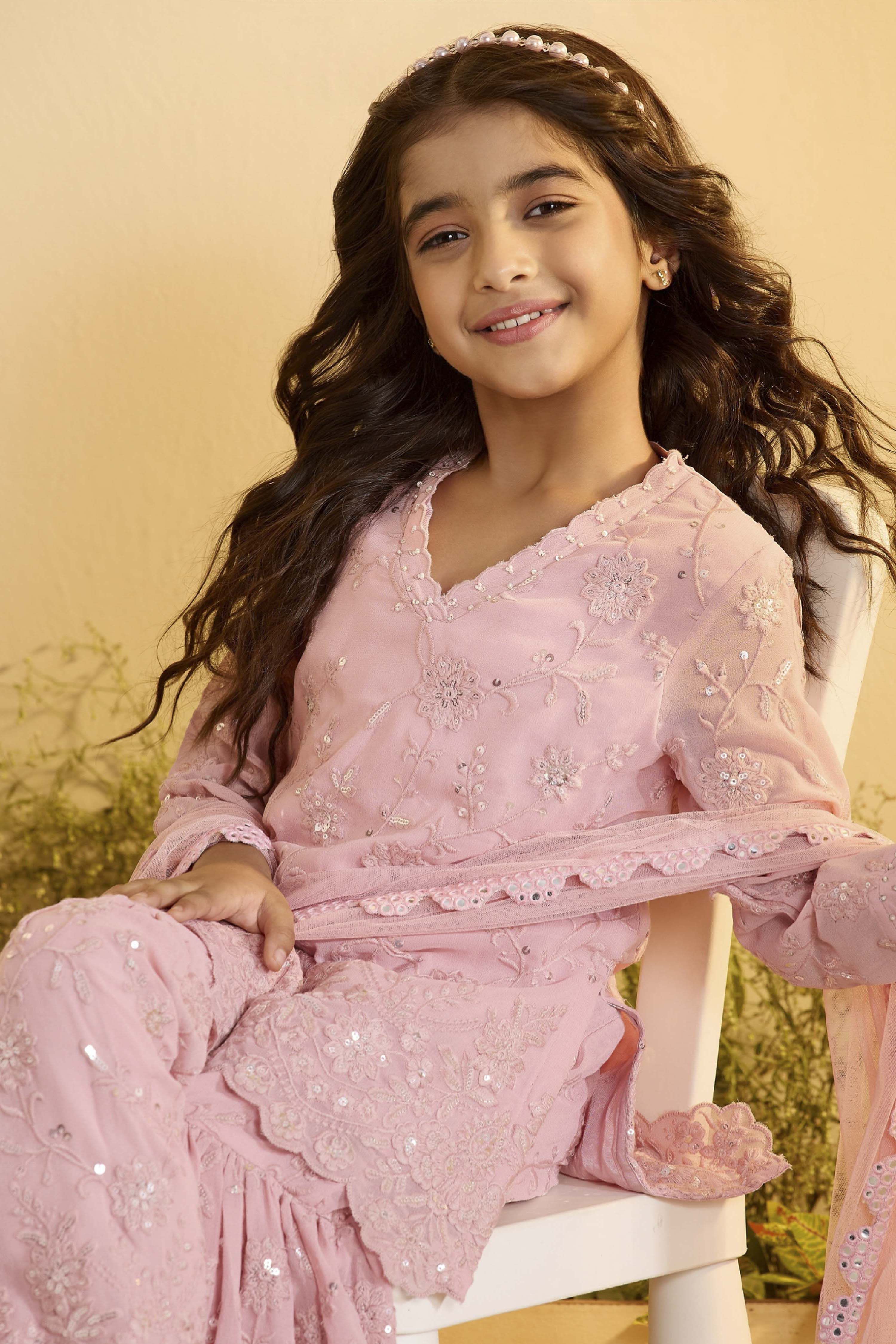 Pink Embroidered Straight Sharara Kurta Set image number 1