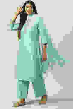 Turquoise Straight Kurta Palazzo Suit Set image number 0