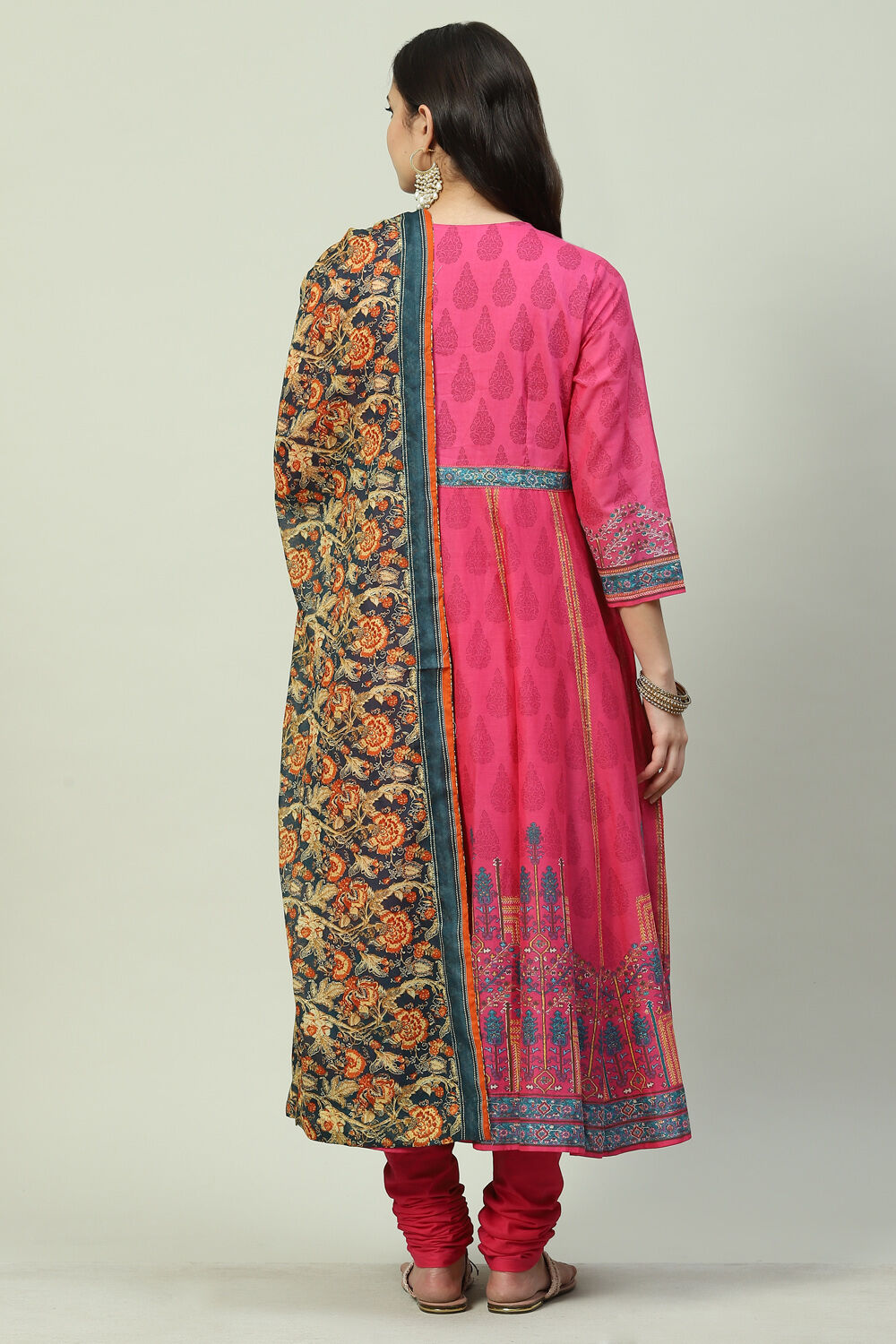 Fuschia Cotton Anarkali Kurta Churidar Suit Set image number 4