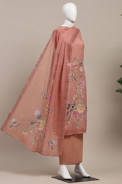 Peach Linen Printed Unstitched Suit Set image number 4