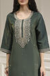 Green Viscose Rayon Straight Solid Suit Set image number 1