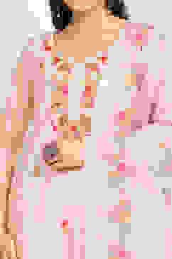 Off White Chanderi Machine Embroidered Unstitched Suit Set image number 2