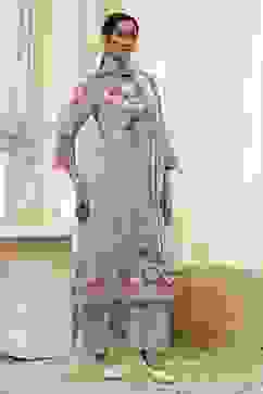 Turquoise Cotton Floral Printed Straight Suit Set image number 5