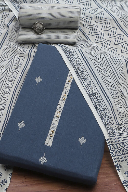 Blue Cotton Woven Unstitched Suit Set image number 0