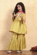 Green Cotton Dyed Gathered Sharara Suit Set image number 3