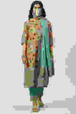 Sage Green Cotton Straight Kurta Slim Pant Suit Set image number 7