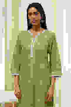 Olive Green Cotton Straight Kurta image number 1