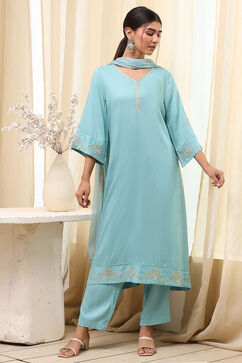 Dull Blue Solid A-Line Suit Set image number 6