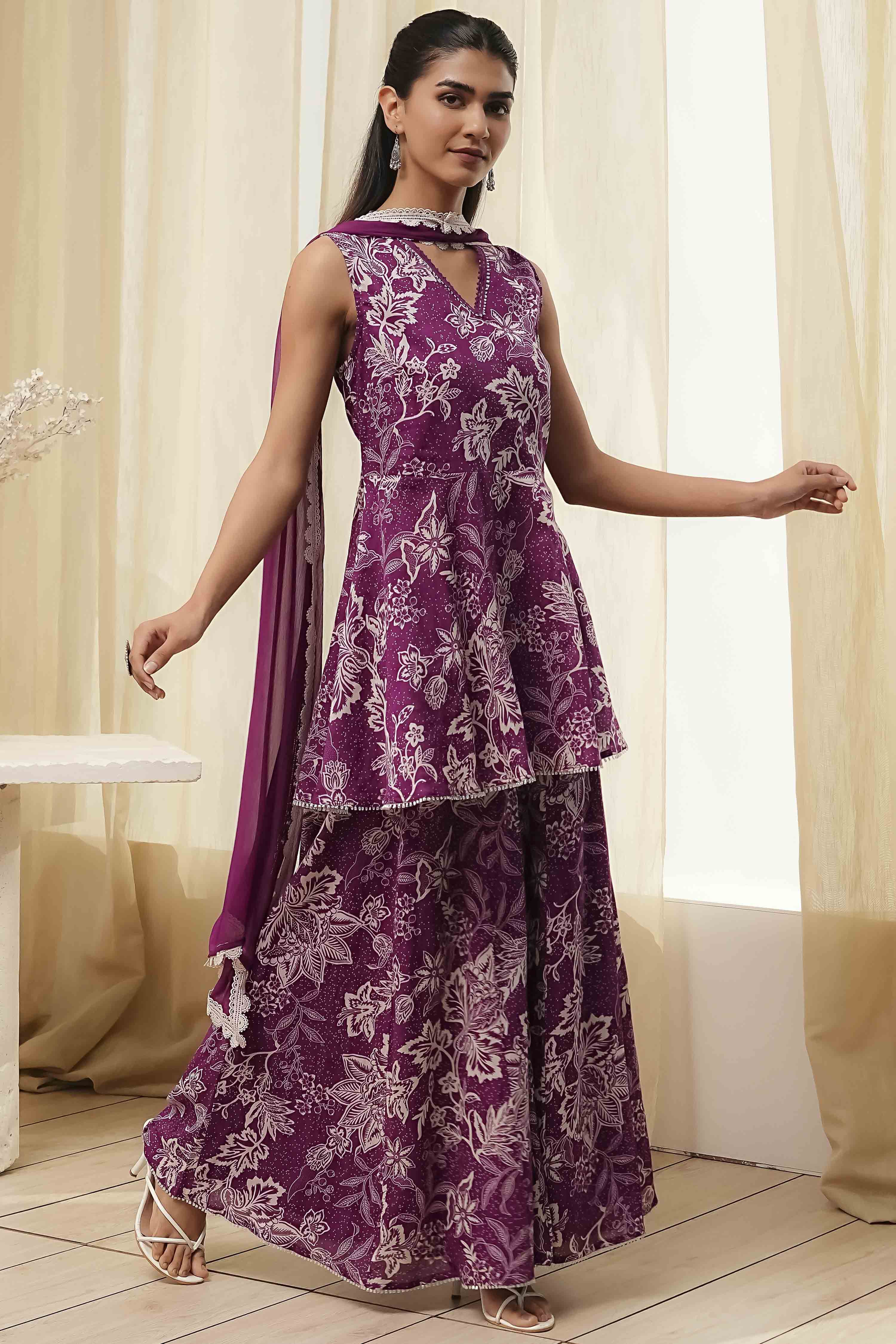 Green Cotton Floral Peplum Suit Set image number 5