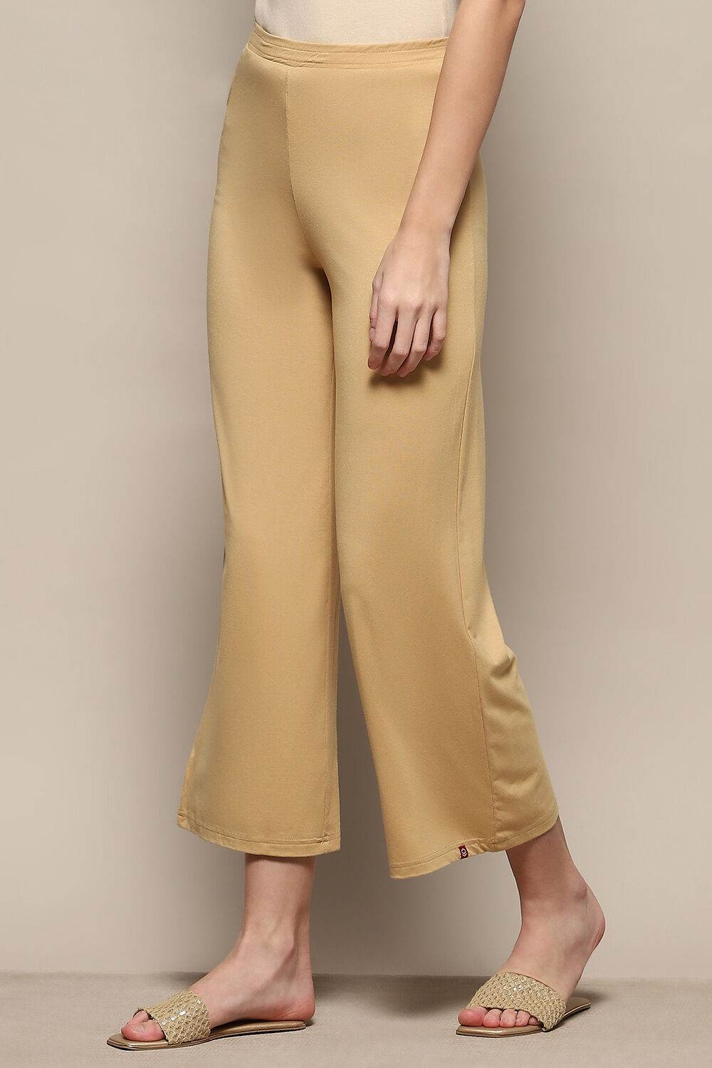 Beige Viscose Blend Solid Palazzo image number 2