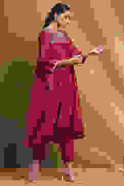 Red Modal Embroidered A-Line Kurta Set image number 5