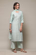 Sea Green Cotton Silk Straight Kurta Palazzo Suit Set image number 6
