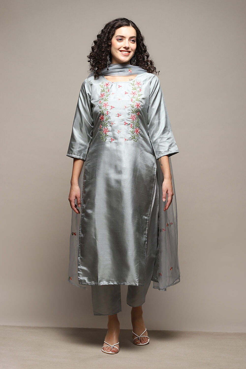 Blue Silk Blend Unstitched Suit Set image number 8