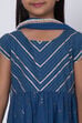 Blue Cotton Flared Kurta Churidar Suit Set image number 1