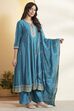 Blue Cotton Kalidar Suit Set image number 5
