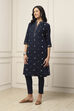 Navy Blue Cotton Polka Dot Straight Kurta image number 2