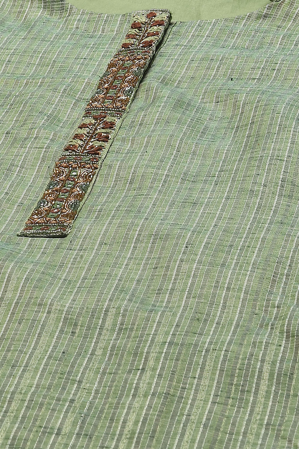 Earthy Yellow Chanderi Unstitched Suit set image number 2