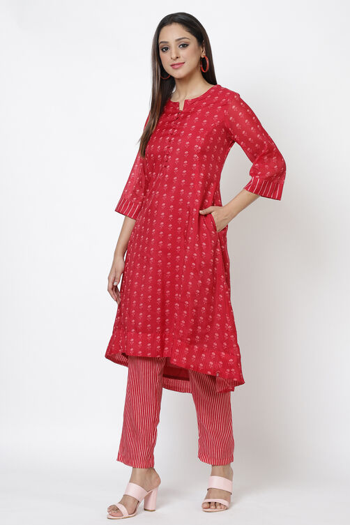 Green Art Silk A Line Kurta Pants Set image number 1