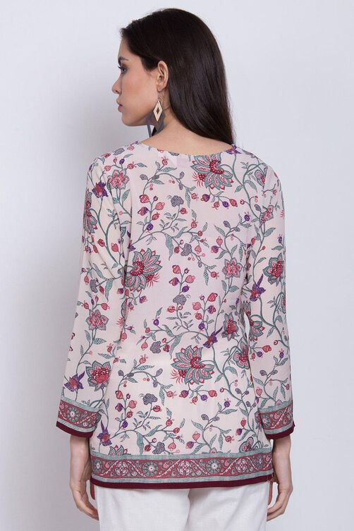 Off White Cotton Blend Printed Kurti image number 3