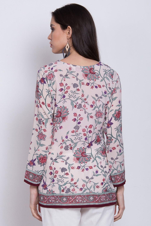 Off White Cotton Blend Printed Kurti image number 3