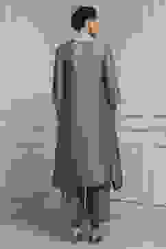 Grey Striped Straight Suit Set image number 4