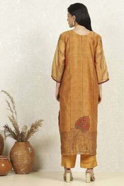 Mustard Chanderi Unstitched Suit Set image number 5