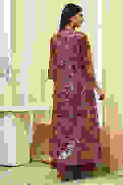 Earthy Brown Printed Layered Cape Dress image number 5