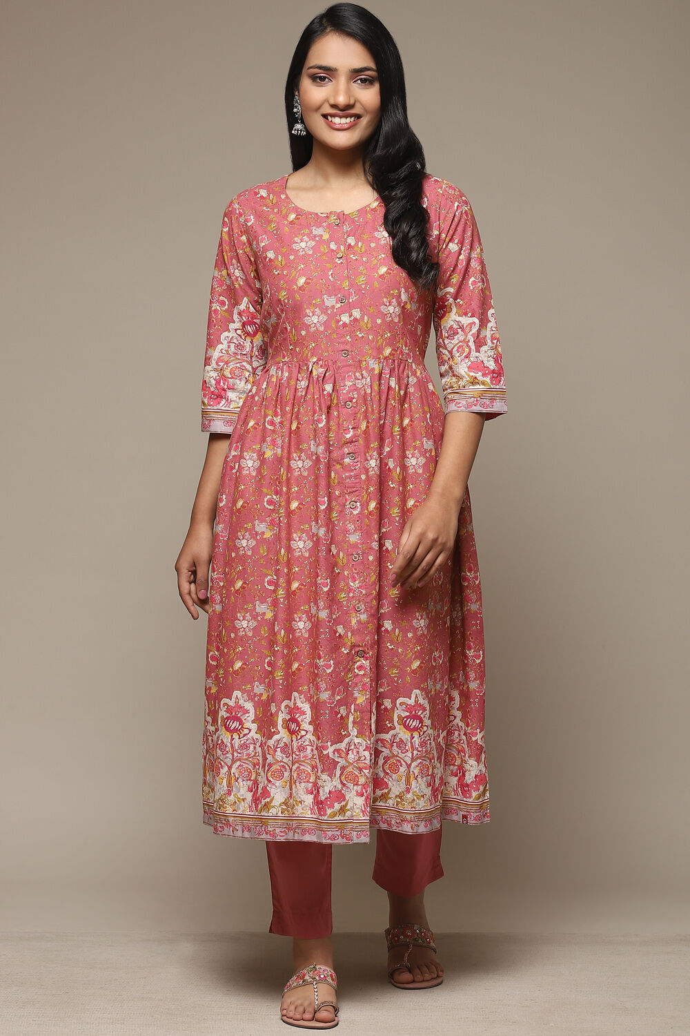 Blue Cotton Gathered Kurta Pants 2 Piece Set image number 6