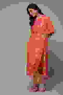 Orange LIVA Straight Printed Kurta image number 5