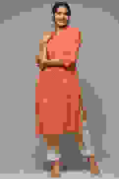 Orange Rayon Straight Printed Kurta image number 5