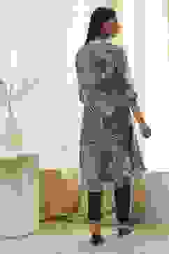 Grey Printed Pleated A-Line Kurta image number 3