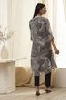 Blue Printed Pleated A-Line Kurta image number 3