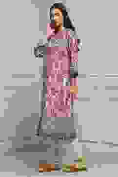 Off White Cotton Straight Printed Kurta image number 2