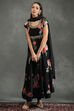 Black Silk Chanderi Floral Printed Anarkali Suit Set image number 3