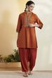 Rust Cotton Mirror Work Short Kurta Set image number 7