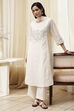 Off-White Embroidered Kalidar Suit Set image number 0