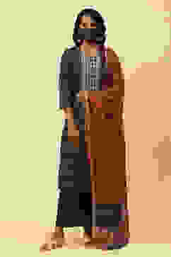 Indigo Cotton Straight Kurta Palazzo Suit Set image number 4