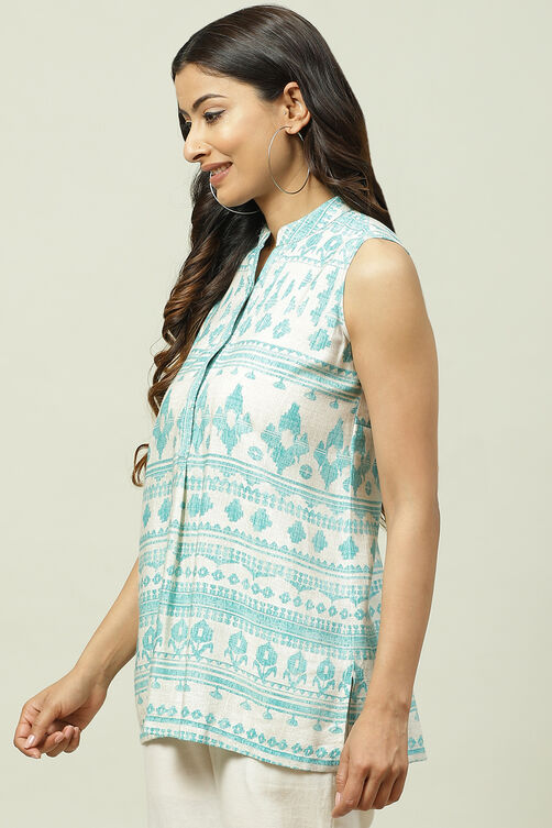 Turquoise Rayon Flared Printed Top image number 3