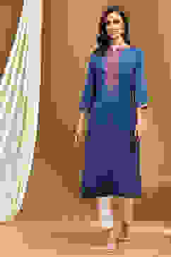 Blue Straight Rayon Kurta image number 5