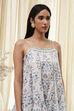 White and Blue Cotton Floral Flared Suit Set image number 1