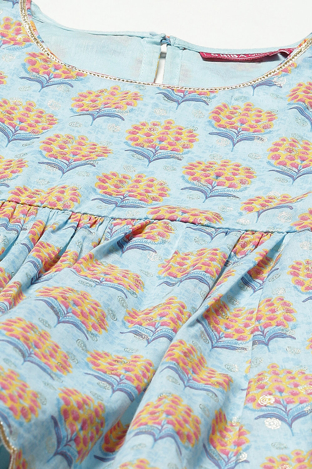 Light Blue Cotton Gathered Kurta Garara Suit Set image number 1