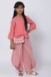 Peach Cotton Flared Kurta Dhoti Pant Suit Set image number 3