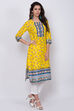 Yellow Cotton Straight Printed Kurta image number 3
