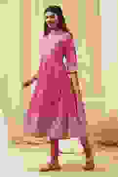 Pink Cotton Embroidered Anarkali Suit Set image number 3