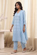 Blue Cotton Straight Suit Set image number 3