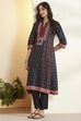 Black Cotton Printed Straight Kurta